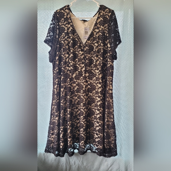 Torrid Dress Black Nude Lace Skater V-Neck Short Sleeve Naked NWT Torrid Sz 4 - Picture 2 of 5